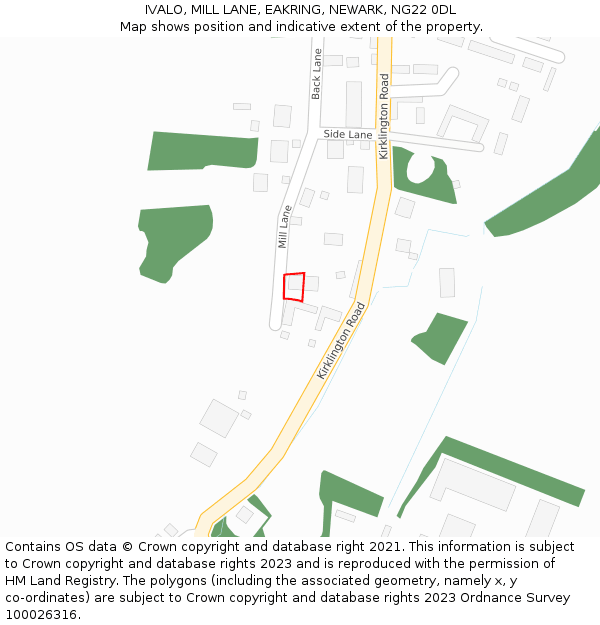 IVALO, MILL LANE, EAKRING, NEWARK, NG22 0DL: Location map and indicative extent of plot