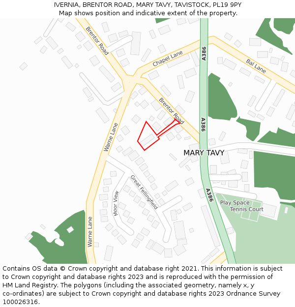 IVERNIA, BRENTOR ROAD, MARY TAVY, TAVISTOCK, PL19 9PY: Location map and indicative extent of plot