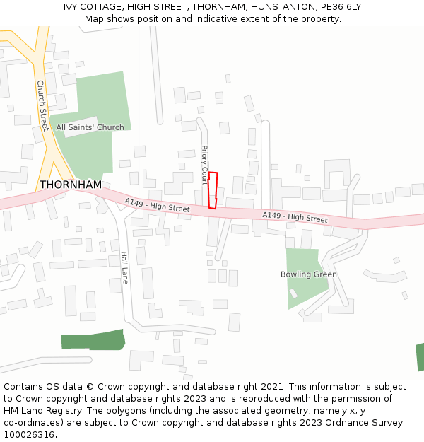IVY COTTAGE, HIGH STREET, THORNHAM, HUNSTANTON, PE36 6LY: Location map and indicative extent of plot