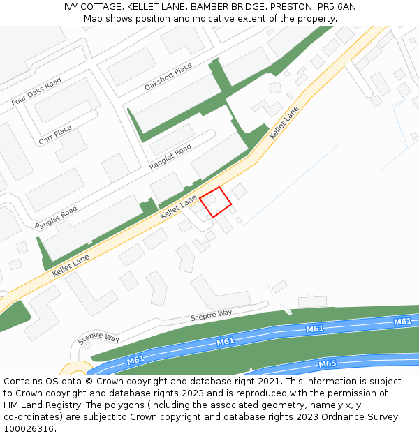 IVY COTTAGE, KELLET LANE, BAMBER BRIDGE, PRESTON, PR5 6AN: Location map and indicative extent of plot