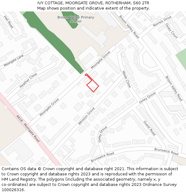 IVY COTTAGE, MOORGATE GROVE, ROTHERHAM, S60 2TR: Location map and indicative extent of plot