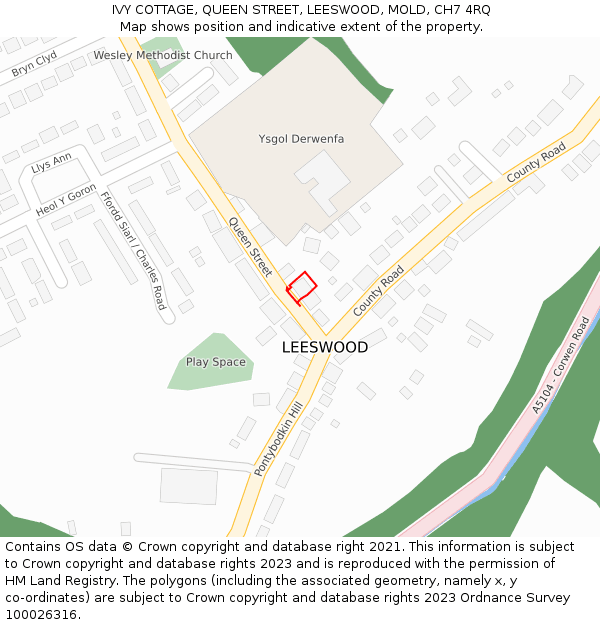 IVY COTTAGE, QUEEN STREET, LEESWOOD, MOLD, CH7 4RQ: Location map and indicative extent of plot