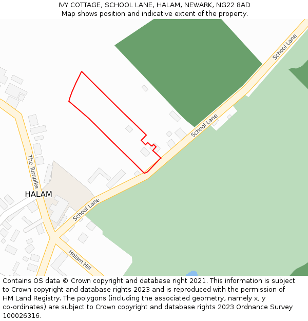 IVY COTTAGE, SCHOOL LANE, HALAM, NEWARK, NG22 8AD: Location map and indicative extent of plot