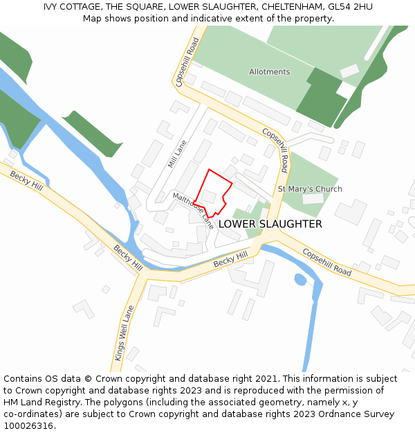 IVY COTTAGE, THE SQUARE, LOWER SLAUGHTER, CHELTENHAM, GL54 2HU: Location map and indicative extent of plot