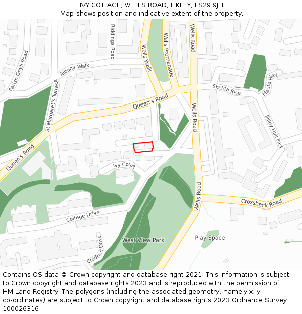 IVY COTTAGE, WELLS ROAD, ILKLEY, LS29 9JH: Location map and indicative extent of plot