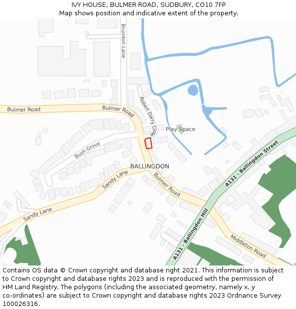 IVY HOUSE, BULMER ROAD, SUDBURY, CO10 7FP: Location map and indicative extent of plot