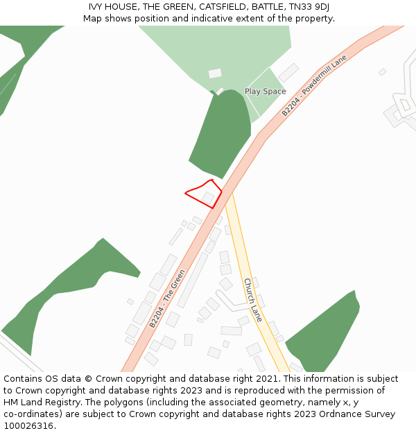 IVY HOUSE, THE GREEN, CATSFIELD, BATTLE, TN33 9DJ: Location map and indicative extent of plot