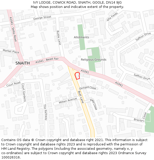 IVY LODGE, COWICK ROAD, SNAITH, GOOLE, DN14 9JG: Location map and indicative extent of plot