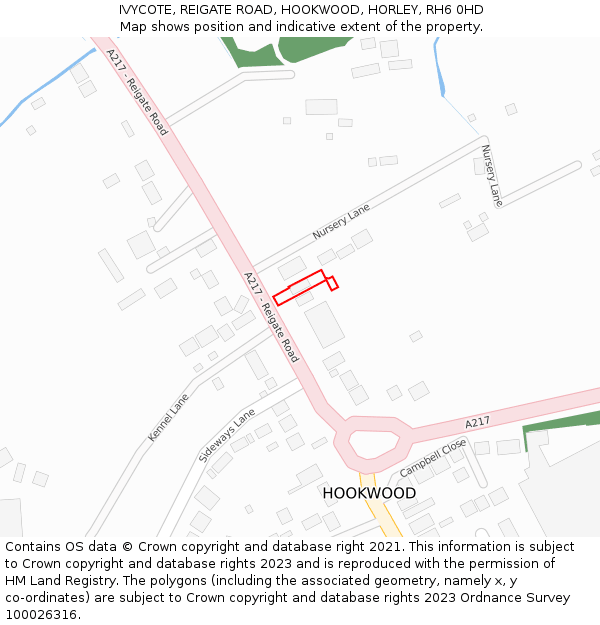 IVYCOTE, REIGATE ROAD, HOOKWOOD, HORLEY, RH6 0HD: Location map and indicative extent of plot