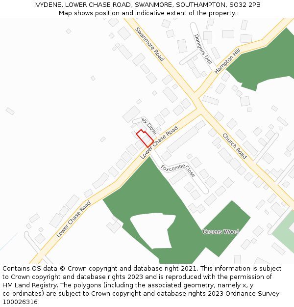 IVYDENE, LOWER CHASE ROAD, SWANMORE, SOUTHAMPTON, SO32 2PB: Location map and indicative extent of plot