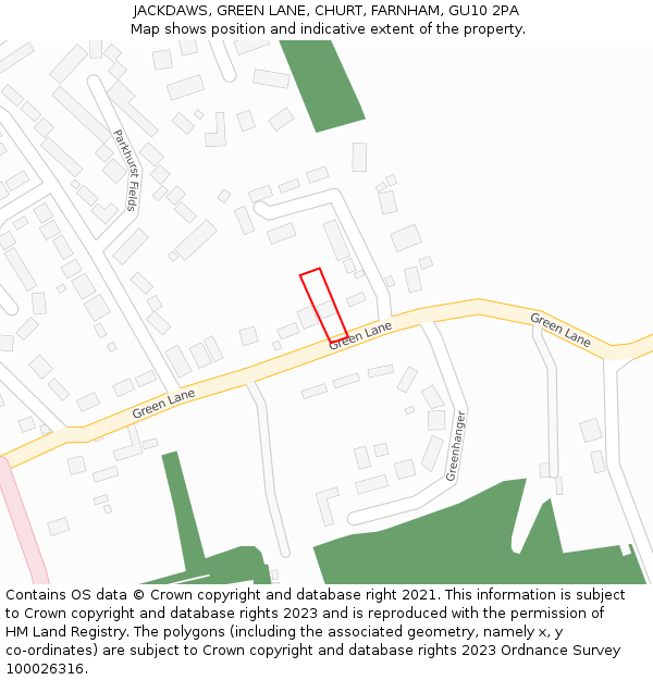 JACKDAWS, GREEN LANE, CHURT, FARNHAM, GU10 2PA: Location map and indicative extent of plot
