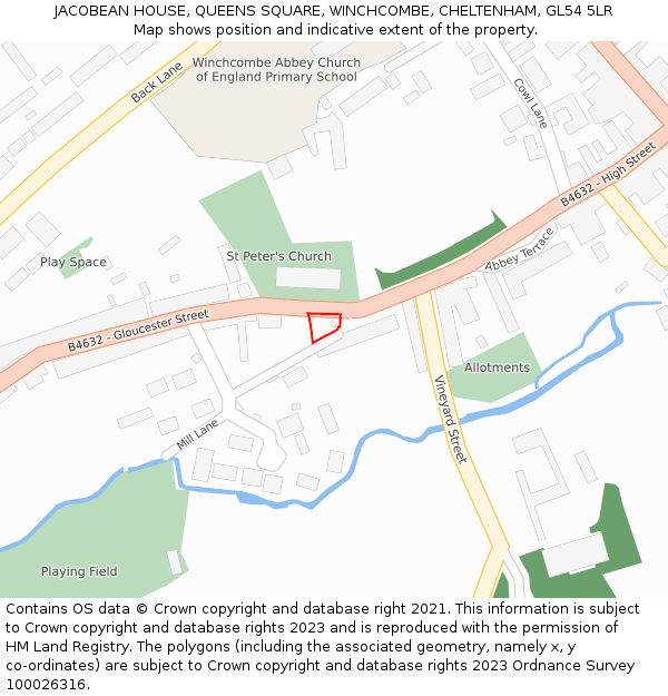 JACOBEAN HOUSE, QUEENS SQUARE, WINCHCOMBE, CHELTENHAM, GL54 5LR: Location map and indicative extent of plot