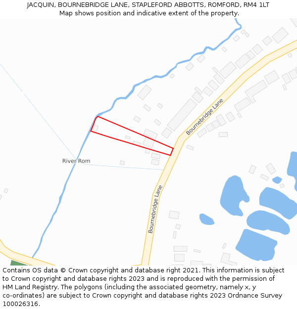 JACQUIN, BOURNEBRIDGE LANE, STAPLEFORD ABBOTTS, ROMFORD, RM4 1LT: Location map and indicative extent of plot