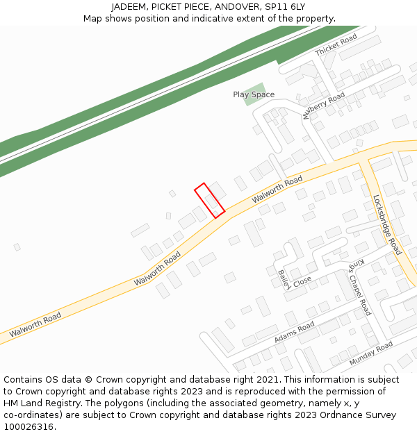 JADEEM, PICKET PIECE, ANDOVER, SP11 6LY: Location map and indicative extent of plot