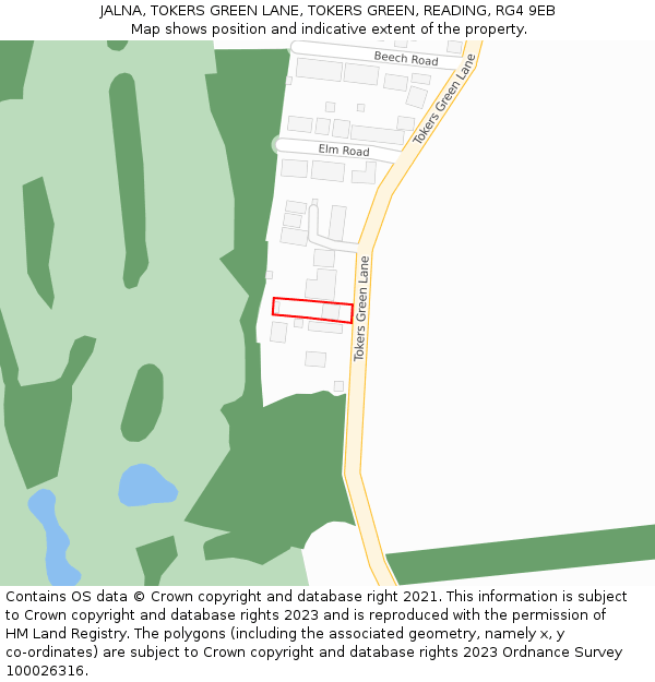JALNA, TOKERS GREEN LANE, TOKERS GREEN, READING, RG4 9EB: Location map and indicative extent of plot