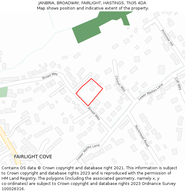JANBRIA, BROADWAY, FAIRLIGHT, HASTINGS, TN35 4DA: Location map and indicative extent of plot