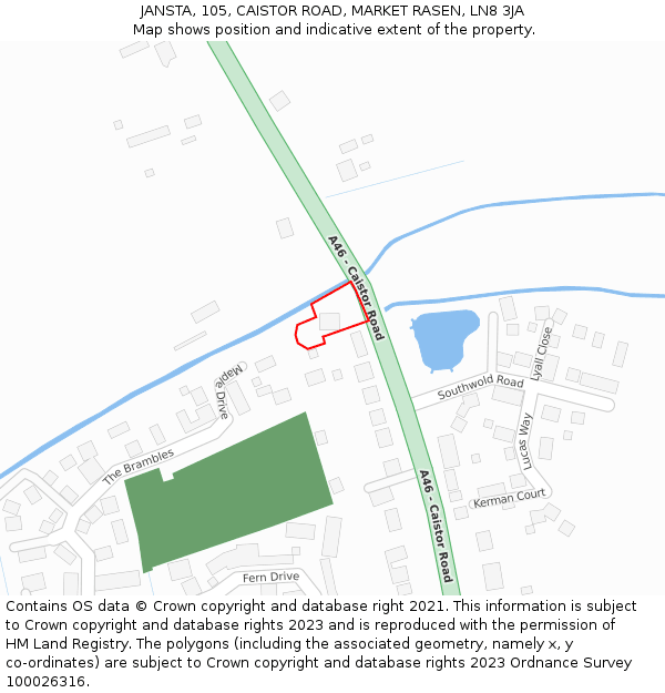 JANSTA, 105, CAISTOR ROAD, MARKET RASEN, LN8 3JA: Location map and indicative extent of plot
