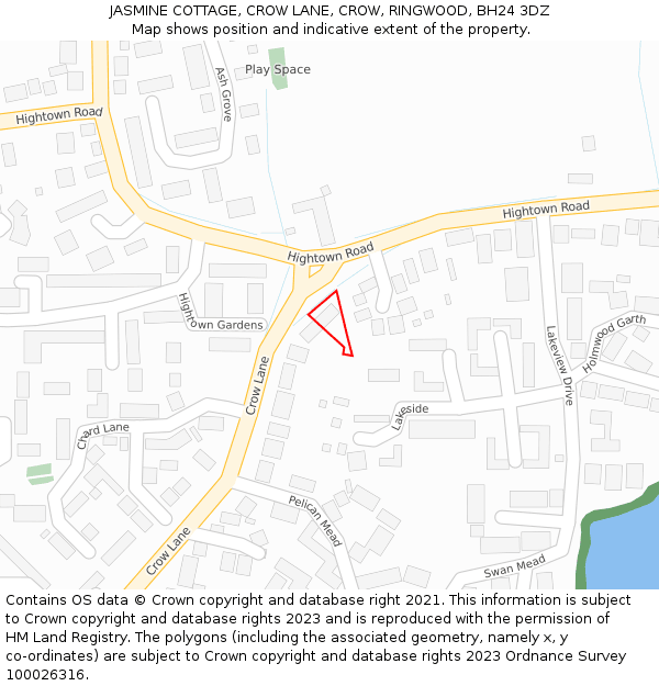 JASMINE COTTAGE, CROW LANE, CROW, RINGWOOD, BH24 3DZ: Location map and indicative extent of plot