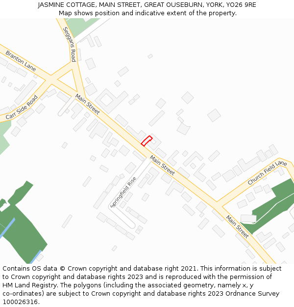 JASMINE COTTAGE, MAIN STREET, GREAT OUSEBURN, YORK, YO26 9RE: Location map and indicative extent of plot