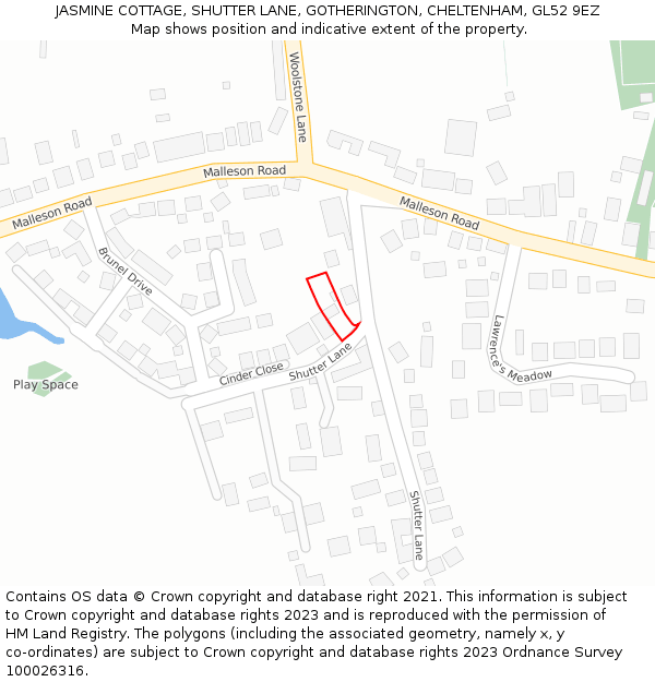 JASMINE COTTAGE, SHUTTER LANE, GOTHERINGTON, CHELTENHAM, GL52 9EZ: Location map and indicative extent of plot