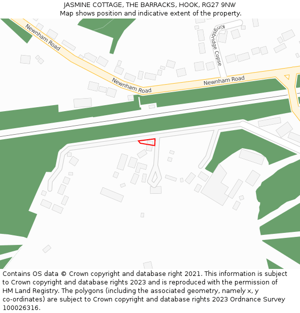 JASMINE COTTAGE, THE BARRACKS, HOOK, RG27 9NW: Location map and indicative extent of plot