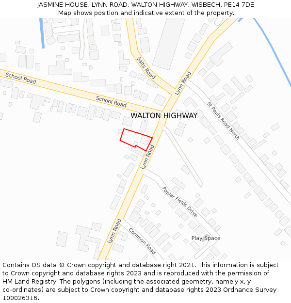 JASMINE HOUSE, LYNN ROAD, WALTON HIGHWAY, WISBECH, PE14 7DE: Location map and indicative extent of plot