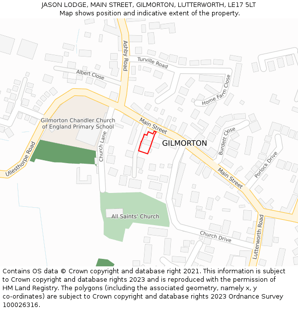 JASON LODGE, MAIN STREET, GILMORTON, LUTTERWORTH, LE17 5LT: Location map and indicative extent of plot