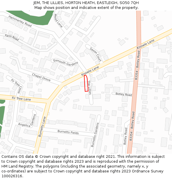 JEM, THE LILLIES, HORTON HEATH, EASTLEIGH, SO50 7QH: Location map and indicative extent of plot