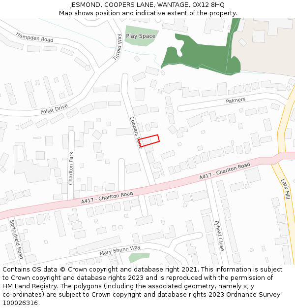 JESMOND, COOPERS LANE, WANTAGE, OX12 8HQ: Location map and indicative extent of plot