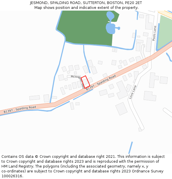 JESMOND, SPALDING ROAD, SUTTERTON, BOSTON, PE20 2ET: Location map and indicative extent of plot