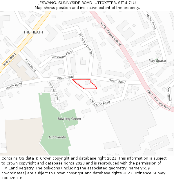 JESWANG, SUNNYSIDE ROAD, UTTOXETER, ST14 7LU: Location map and indicative extent of plot