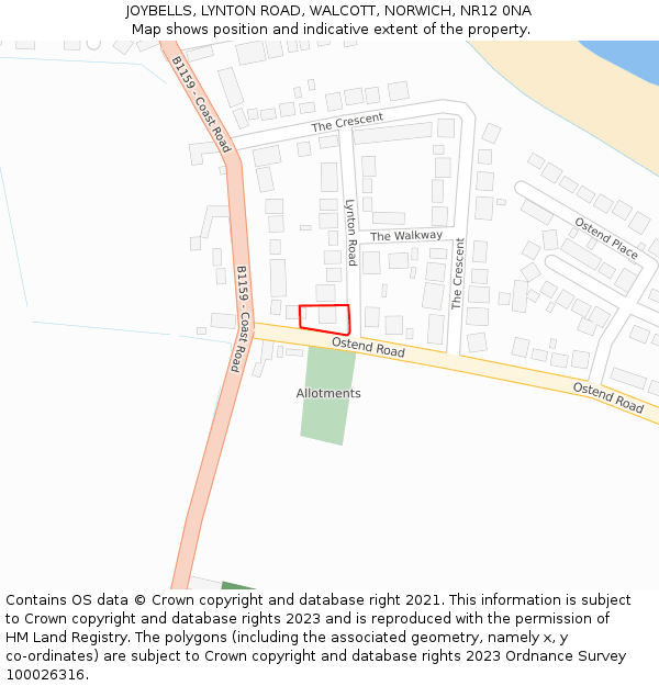 JOYBELLS, LYNTON ROAD, WALCOTT, NORWICH, NR12 0NA: Location map and indicative extent of plot