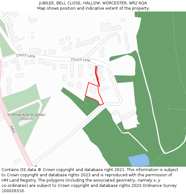 JUBILEE, BELL CLOSE, HALLOW, WORCESTER, WR2 6QA: Location map and indicative extent of plot