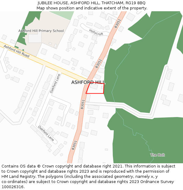 JUBILEE HOUSE, ASHFORD HILL, THATCHAM, RG19 8BQ: Location map and indicative extent of plot