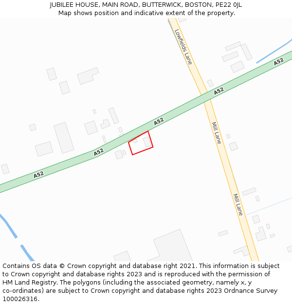 JUBILEE HOUSE, MAIN ROAD, BUTTERWICK, BOSTON, PE22 0JL: Location map and indicative extent of plot