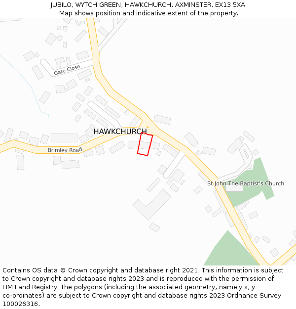 JUBILO, WYTCH GREEN, HAWKCHURCH, AXMINSTER, EX13 5XA: Location map and indicative extent of plot