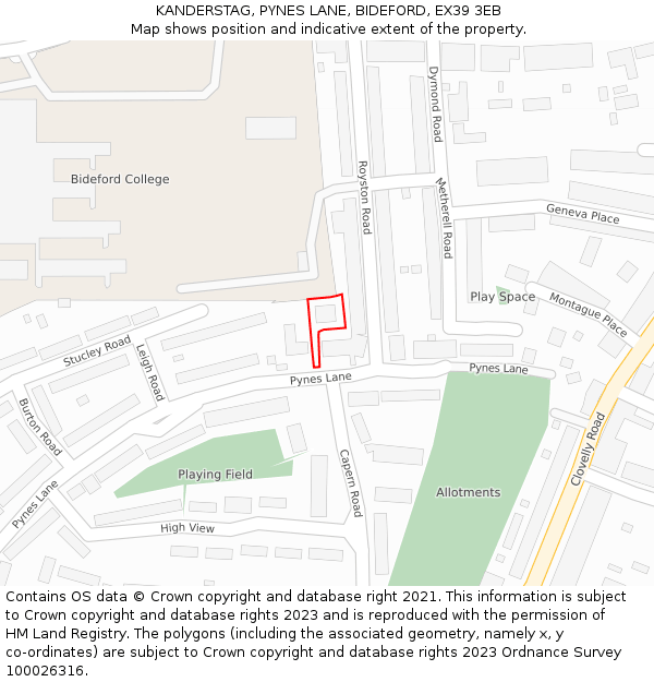 KANDERSTAG, PYNES LANE, BIDEFORD, EX39 3EB: Location map and indicative extent of plot