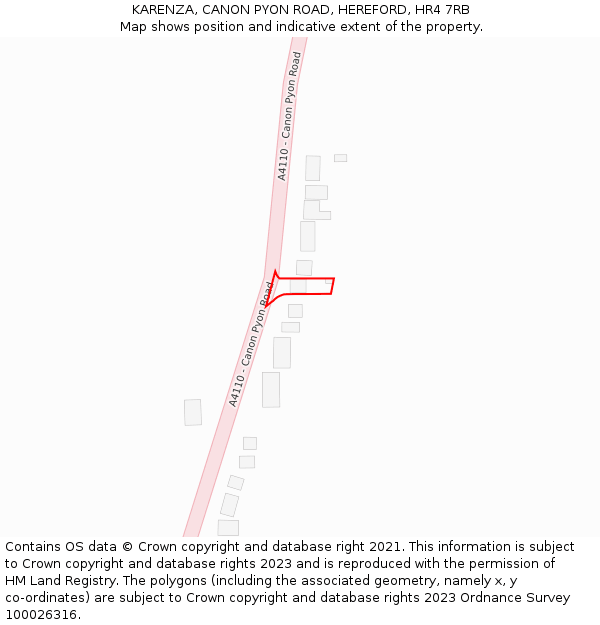KARENZA, CANON PYON ROAD, HEREFORD, HR4 7RB: Location map and indicative extent of plot