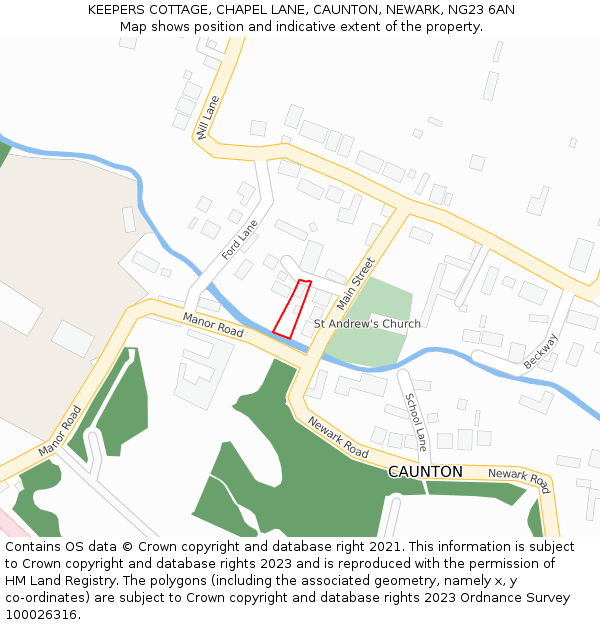 KEEPERS COTTAGE, CHAPEL LANE, CAUNTON, NEWARK, NG23 6AN: Location map and indicative extent of plot