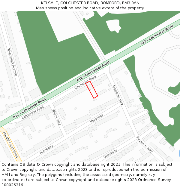 KELSALE, COLCHESTER ROAD, ROMFORD, RM3 0AN: Location map and indicative extent of plot