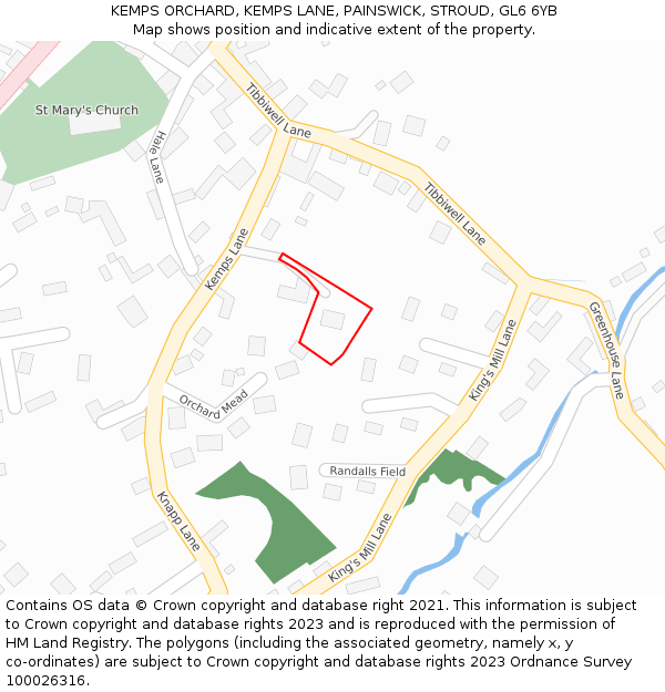 KEMPS ORCHARD, KEMPS LANE, PAINSWICK, STROUD, GL6 6YB: Location map and indicative extent of plot
