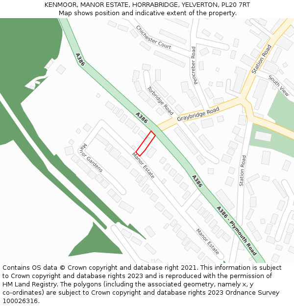 KENMOOR, MANOR ESTATE, HORRABRIDGE, YELVERTON, PL20 7RT: Location map and indicative extent of plot