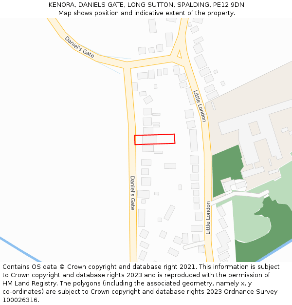 KENORA, DANIELS GATE, LONG SUTTON, SPALDING, PE12 9DN: Location map and indicative extent of plot