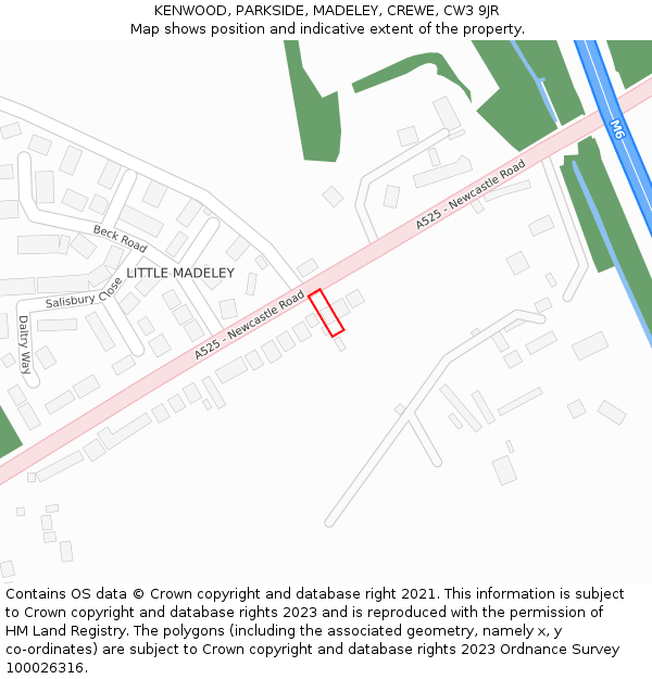 KENWOOD, PARKSIDE, MADELEY, CREWE, CW3 9JR: Location map and indicative extent of plot