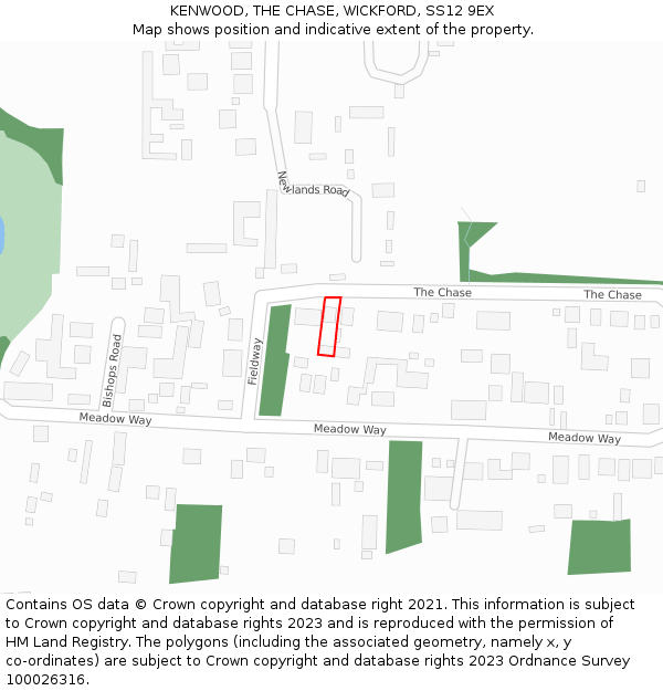 KENWOOD, THE CHASE, WICKFORD, SS12 9EX: Location map and indicative extent of plot