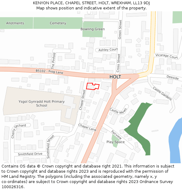 KENYON PLACE, CHAPEL STREET, HOLT, WREXHAM, LL13 9DJ: Location map and indicative extent of plot