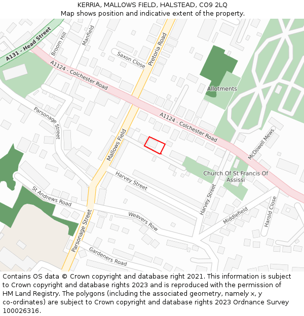 KERRIA, MALLOWS FIELD, HALSTEAD, CO9 2LQ: Location map and indicative extent of plot