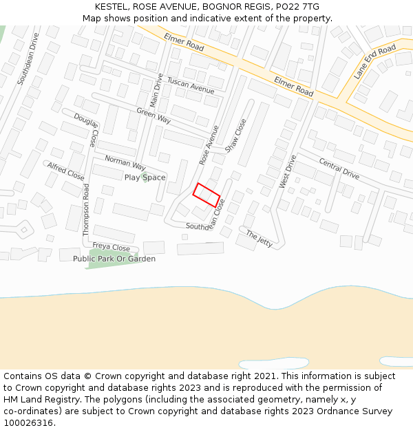 KESTEL, ROSE AVENUE, BOGNOR REGIS, PO22 7TG: Location map and indicative extent of plot