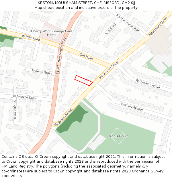 KESTON, MOULSHAM STREET, CHELMSFORD, CM2 0JJ: Location map and indicative extent of plot