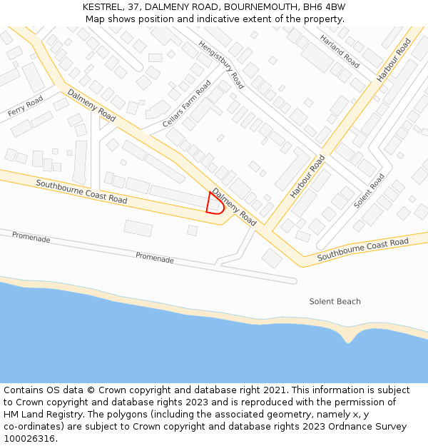 KESTREL, 37, DALMENY ROAD, BOURNEMOUTH, BH6 4BW: Location map and indicative extent of plot